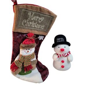 Baby's First Christmas Snowman Ornament & Merry Christmas Stocking Set